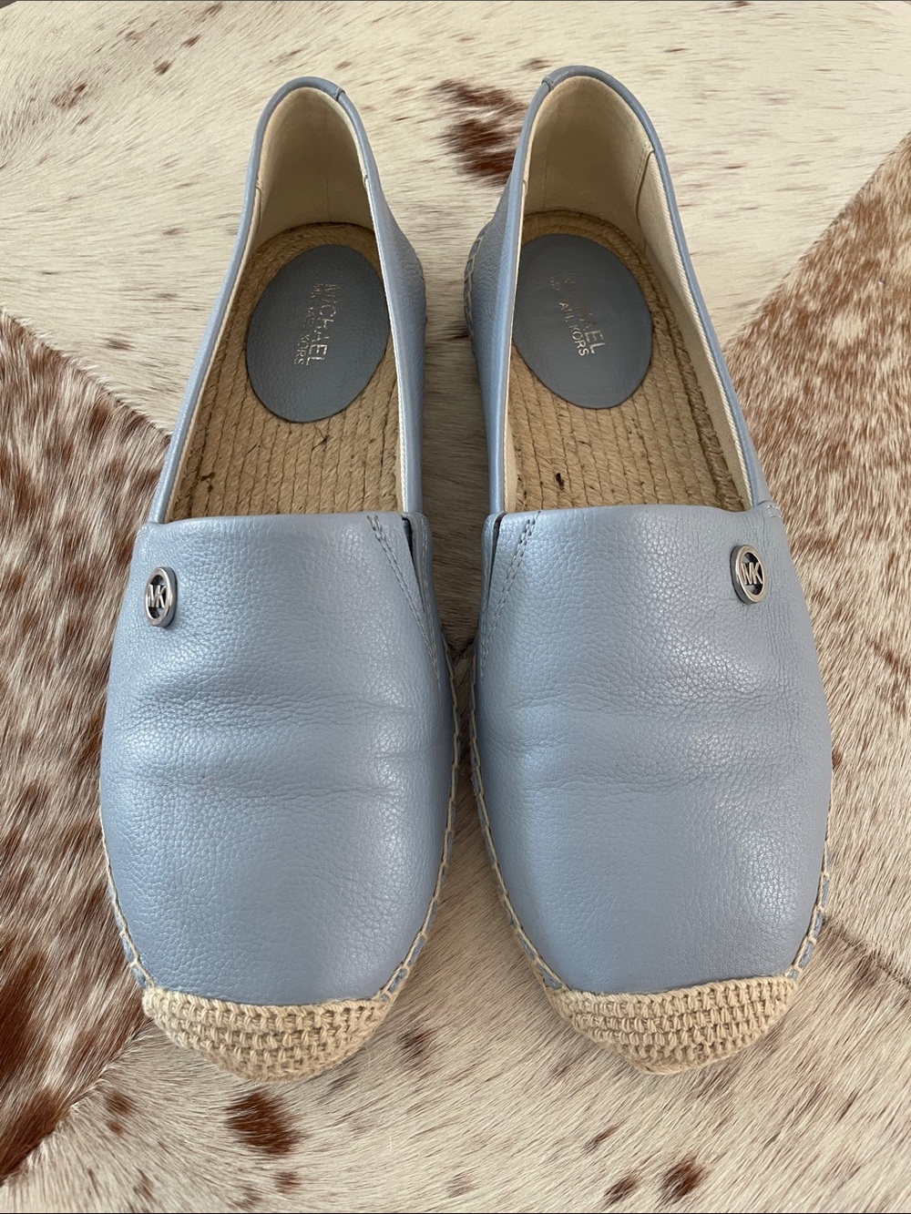 Michael Kors Light Blue Leather Espadrille Flats with Jute Trim